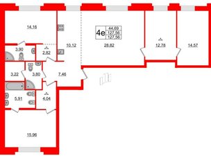 Квартира в ЖК ID Московский, 3 комнатная, 127.56 м², 2 этаж