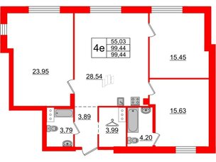 Квартира в ЖК ID Московский, 3 комнатная, 99.44 м², 4 этаж