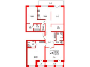Квартира в ЖК ID Парк Победы, 3 комнатная, 116.31 м², 9 этаж