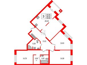 Квартира в ЖК ID Парк Победы, 3 комнатная, 95.8 м², 2 этаж