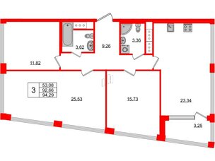 Квартира в ЖК Golden City, 3 комнатная, 94.29 м², 19 этаж
