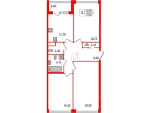 Квартира в ЖК Golden City, 3 комнатная, 80.3 м², 2 этаж