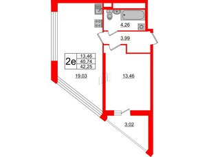 Квартира в ЖК «Нью Тайм», 1 комнатная, 42.25 м², 7 этаж