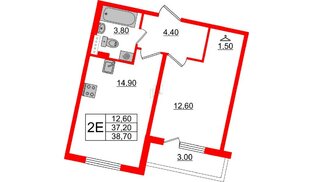 Квартира в ЖК «Новое Сертолово», 1 комнатная, 37.2 м², 4 этаж