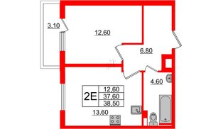 Квартира в ЖК «Новое Сертолово», 1 комнатная, 37.6 м², 2 этаж