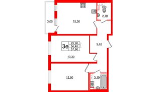 Квартира в ЖК «Новое Сертолово», 2 комнатная, 56.4 м², 3 этаж