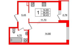 Квартира в ЖК ЦДС Parkolovo, 1 комнатная, 36.65 м², 7 этаж