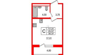 Квартира в ЖК ЦДС Parkolovo, студия, 25.57 м², 13 этаж