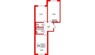 Квартира в ЖК 'Цветной город', 2 комнатная, 49.4 м², 1 этаж