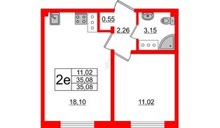 Квартира в ЖК 'Цветной город', 1 комнатная, 35.08 м², 15 этаж