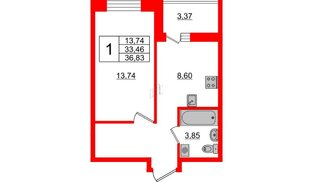 Квартира в ЖК ЦДС Новосаратовка «Город первых», 1 комнатная, 33.46 м², 21 этаж