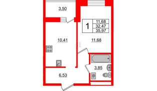 Квартира в ЖК ЦДС Новосаратовка «Город первых», 1 комнатная, 32.47 м², 21 этаж