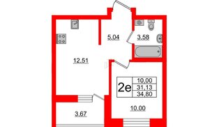 Квартира в ЖК ЦДС Новосаратовка «Город первых», 1 комнатная, 31.13 м², 22 этаж