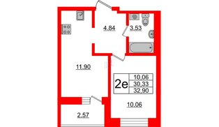 Квартира в ЖК ЦДС Новосаратовка «Город первых», 1 комнатная, 30.33 м², 21 этаж