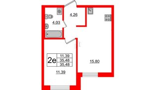 Квартира в ЖК ЦДС Новые горизонты, 1 комнатная, 35.48 м², 2 этаж