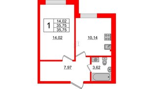 Квартира в ЖК ЦДС Новые горизонты, 1 комнатная, 35.75 м², 1 этаж