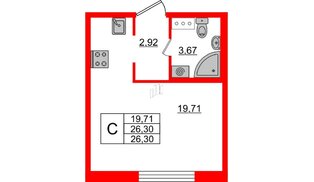Квартира в ЖК ЦДС Новые горизонты, студия, 26.3 м², 2 этаж