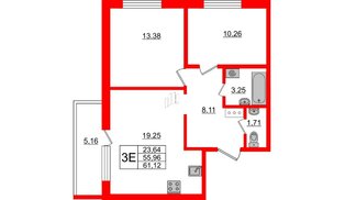 Квартира в ЖК ЦДС Новые горизонты, 2 комнатная, 55.96 м², 10 этаж