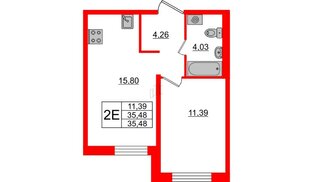Квартира в ЖК ЦДС Новые горизонты, 1 комнатная, 35.48 м², 2 этаж