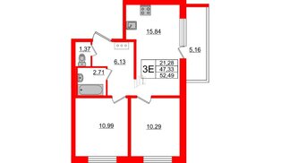 Квартира в ЖК ЦДС Новые горизонты, 2 комнатная, 47.33 м², 12 этаж