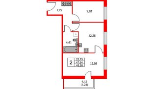 Квартира в ЖК FRIENDS, 2 комнатная, 48.88 м², 8 этаж