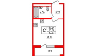 Квартира в ЖК ЦДС Parkolovo, студия, 25.57 м², 9 этаж