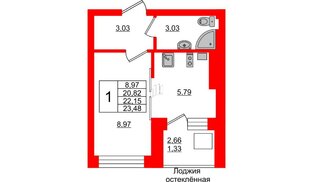Квартира в ЖК Олимпия-1, студия, 22.15 м², 4 этаж