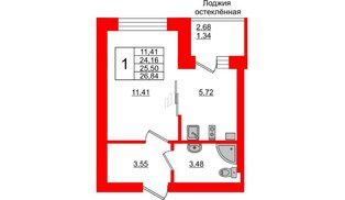 Квартира в ЖК Олимпия-1, студия, 25.5 м², 3 этаж