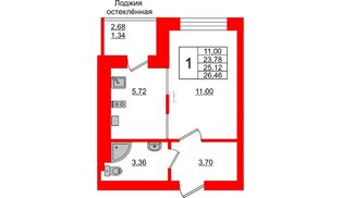 Квартира в ЖК Олимпия-1, студия, 25.12 м², 6 этаж