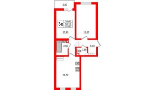 Квартира в ЖК 'Цветной город', 2 комнатная, 51.4 м², 15 этаж
