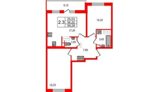Квартира в ЖК «Чистое небо», 2 комнатная, 56.22 м², 10 этаж