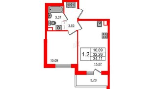 Квартира в ЖК «Чистое небо», 1 комнатная, 32.26 м², 8 этаж
