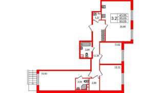 Квартира в ЖК «Чистое небо», 3 комнатная, 93.05 м², 1 этаж