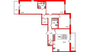 Квартира в ЖК «Чистое небо», 3 комнатная, 103.03 м², 3 этаж