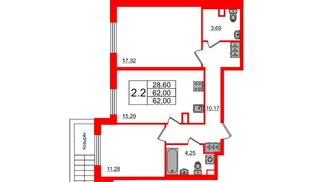 Квартира в ЖК «Чистое небо», 2 комнатная, 62 м², 1 этаж
