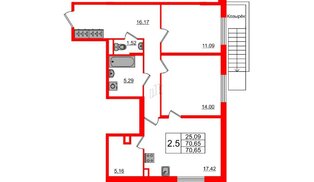 Квартира в ЖК «Чистое небо», 2 комнатная, 70.65 м², 1 этаж
