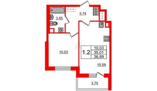 Квартира в ЖК «Чистое небо», 1 комнатная, 35.01 м², 4 этаж