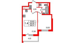Квартира в ЖК «Чистое небо», 1 комнатная, 36.2 м², 11 этаж