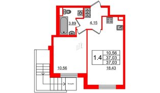 Квартира в ЖК «Чистое небо», 1 комнатная, 37.03 м², 1 этаж