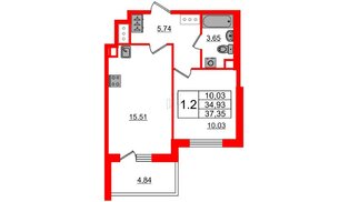 Квартира в ЖК «Чистое небо», 1 комнатная, 34.93 м², 14 этаж