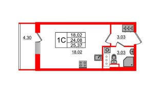 Квартира в ЖК «Стрижи в Невском 2», студия, 24.3 м², 13 этаж