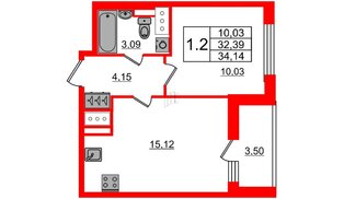 Квартира в ЖК Стрижи в Невском 2, 1 комнатная, 32.39 м², 9 этаж