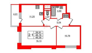 Квартира в ЖК Стрижи в Невском 2, 2 комнатная, 48.16 м², 3 этаж
