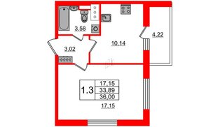 Квартира в ЖК Стрижи в Невском 2, 1 комнатная, 33.89 м², 15 этаж