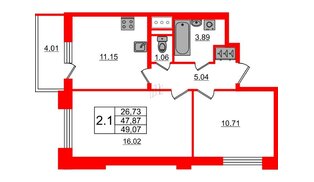 Квартира в ЖК Стрижи в Невском 2, 2 комнатная, 47.87 м², 2 этаж