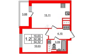 Квартира в ЖК Стрижи в Невском 2, 1 комнатная, 32.38 м², 7 этаж