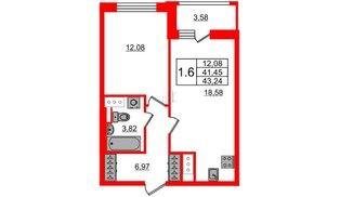 Квартира в ЖК Стрижи в Невском 2, 1 комнатная, 41.45 м², 8 этаж