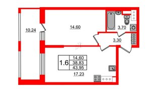 Квартира в ЖК Стрижи в Невском 2, 1 комнатная, 38.83 м², 7 этаж