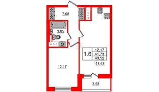 Квартира в ЖК Стрижи в Невском 2, 1 комнатная, 41.73 м², 14 этаж