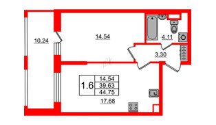 Квартира в ЖК Стрижи в Невском 2, 1 комнатная, 39.63 м², 2 этаж